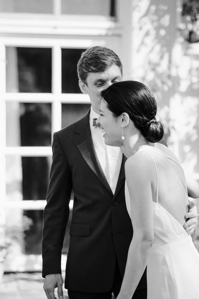 M & T: A Minimalist Wedding Look with Pearl Drop Bridal Earrings