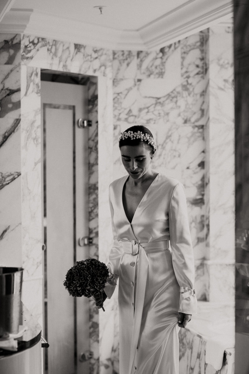 Beautiful Bride Kim: A Modern Bridal Look with a Leather Flower Headband
