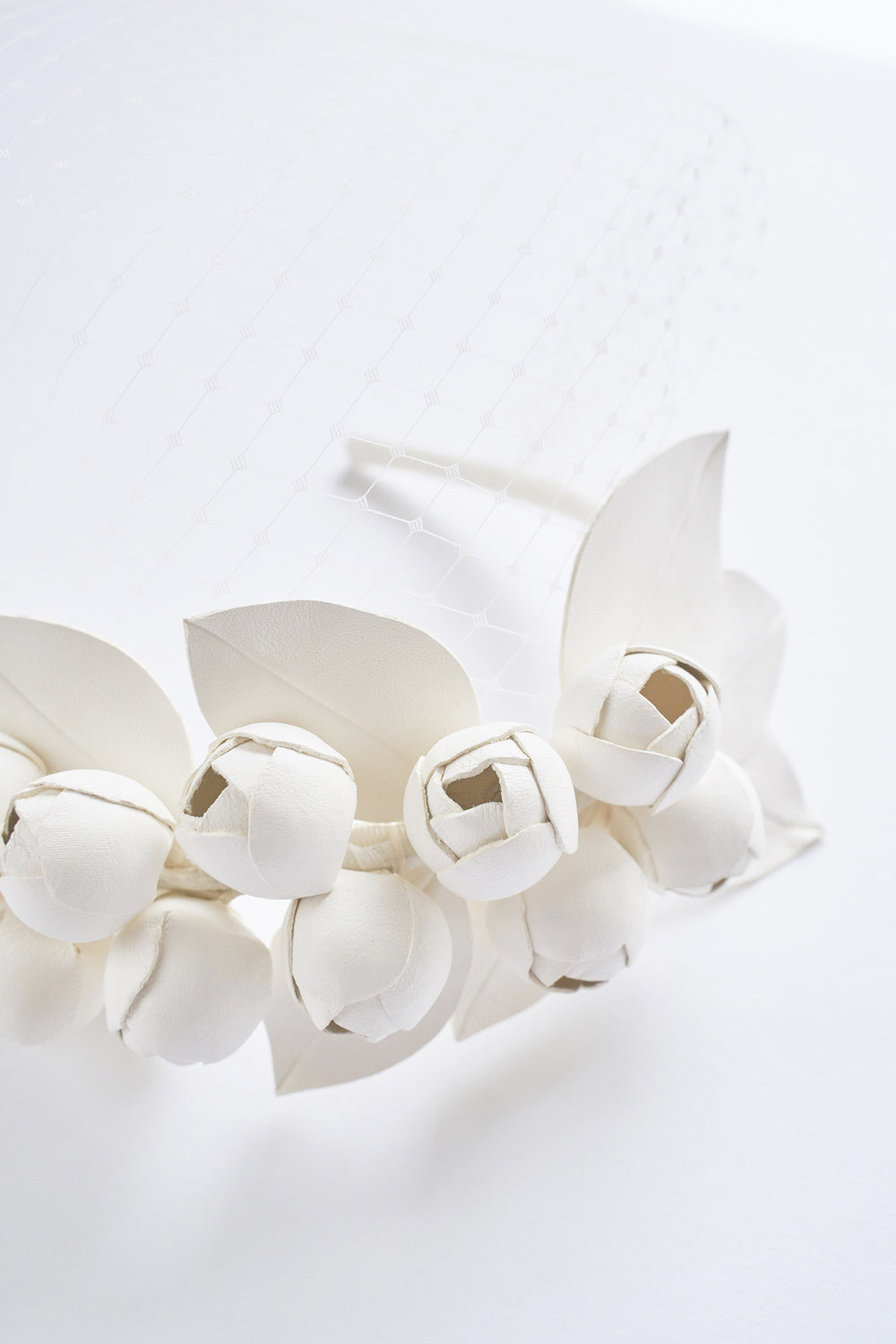 Small leather flower headband with veil