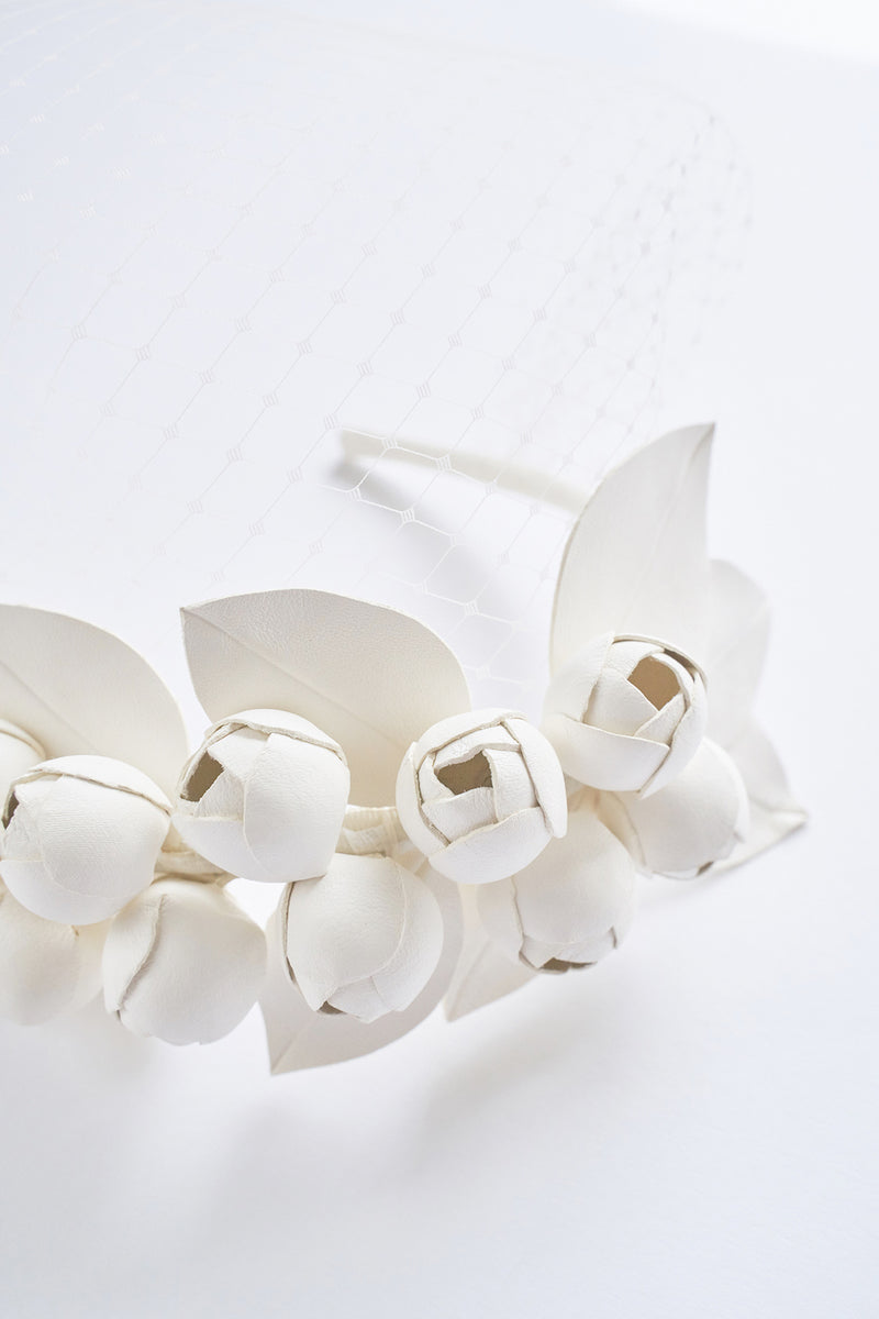 Small leather flower headband with veil