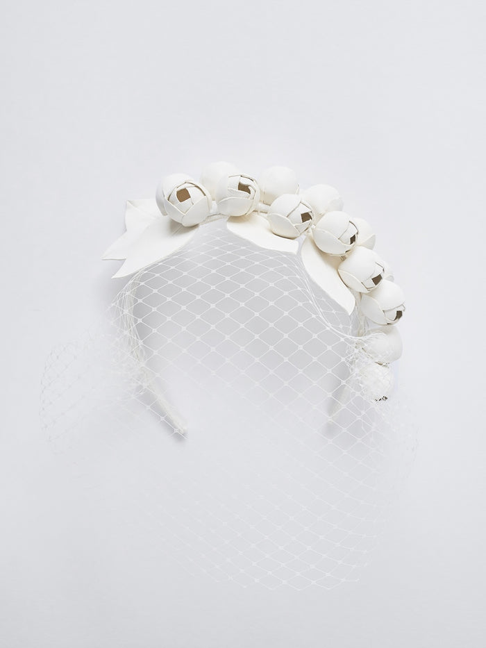Small leather flower headband with veil