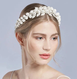 berlin hand made bridal couture accesories, romentically opulent to purist and mordern leather flower wedding hairband  hairband 