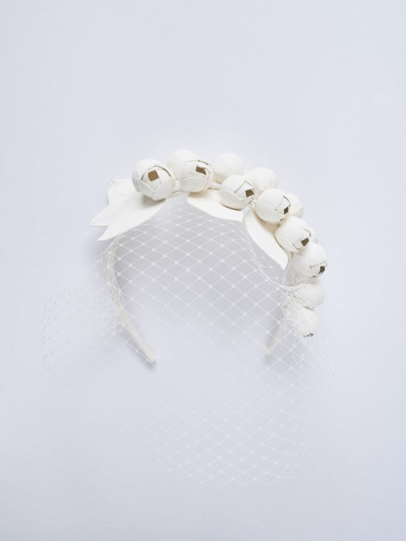 Small leather flower headband with veil
