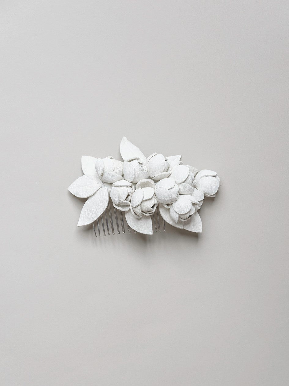 Leather flower hair comb